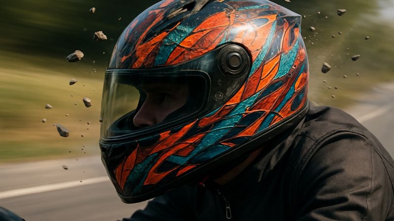 Vinyl wrapped helmet is not getting damaged by flyng stones