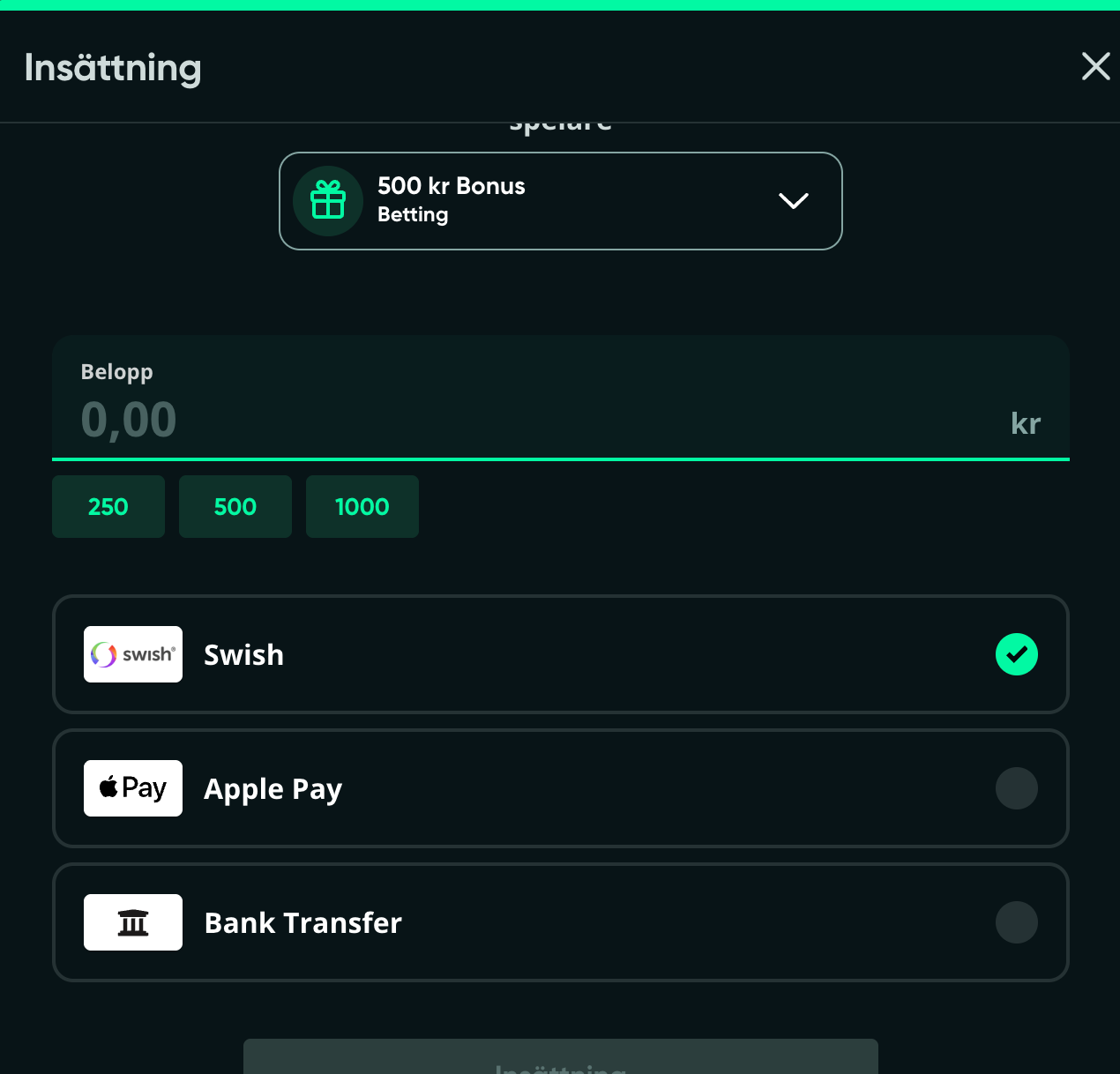 speedybet insättning