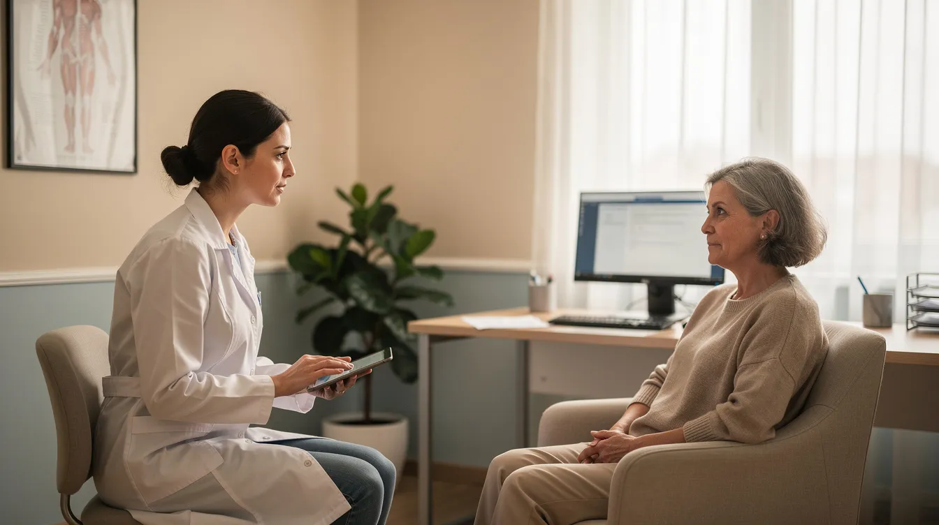 In einer ruhigen Praxisumgebung spricht eine medizinische Fachkraft mit einem Patienten über die Herausforderungen und Behandlungsmöglichkeiten des cannabinoid hyperemesis syndroms (CHS). Die entspannte Atmosphäre fördert die Konzentration und das Wohlbefinden während des Gesprächs.