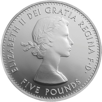 Image: Obverse side of coin showing a young Queen Elizabeth II wearing a laurel wreath.