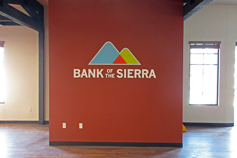 Indoor lobby sign installation services for Bank of the Sierra in Santa Barbara, California. – Dimensional letter sign.