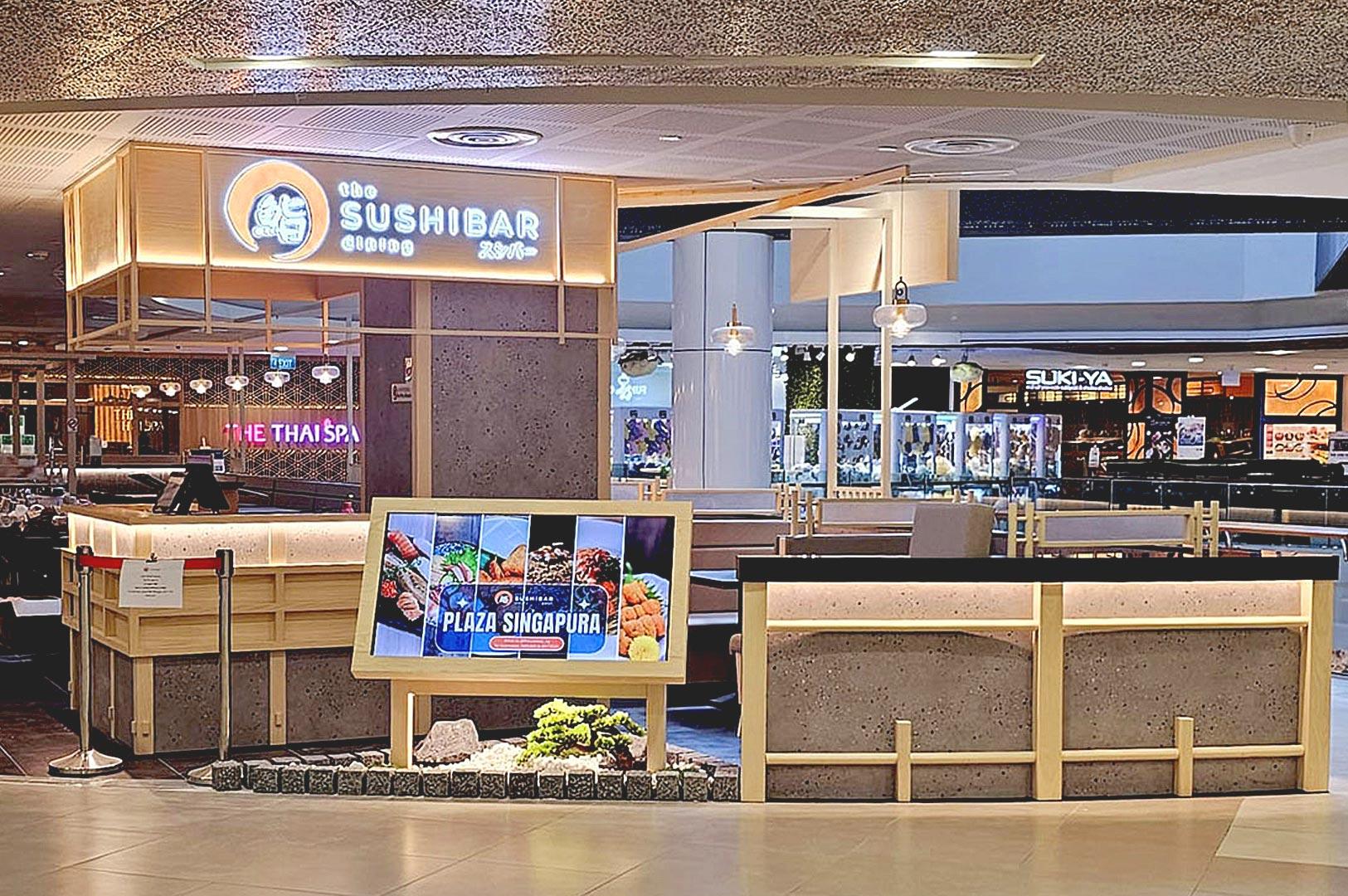 The Sushi Bar Japanese restaurant entrance at Plaza Singapura.