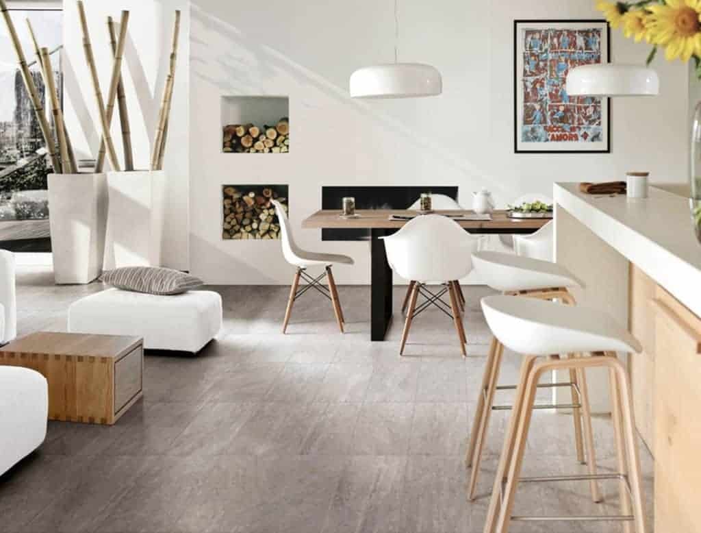 For a rustic, industrial-inspired look, take a look at Cosmos tiles by Saime which feature a cement-effect design in 30x60cm porcelain tiles.