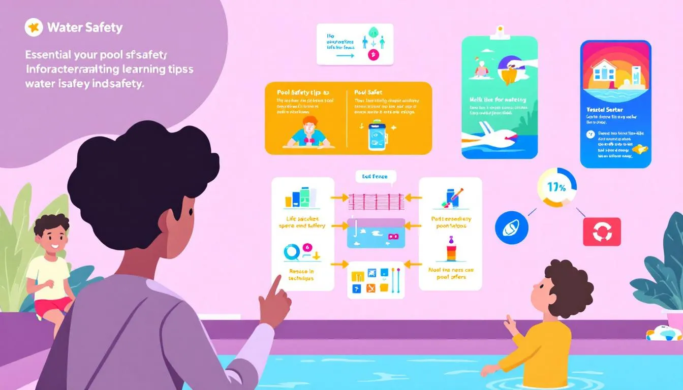 Children engaging with interactive learning tools about water safety, part of the ultimate guide to residential swimming pool safety.