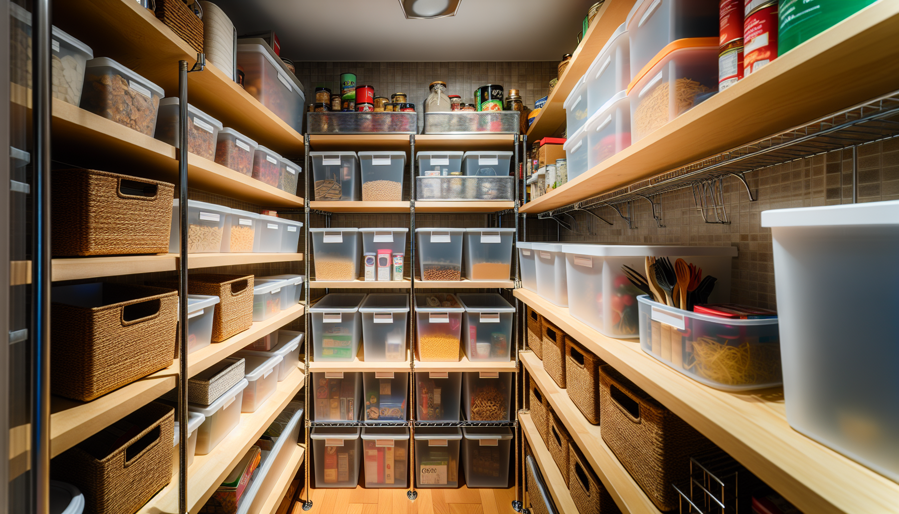 Organized pantry with storage accessories