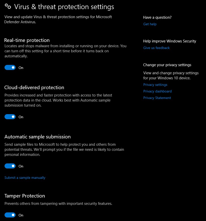 Turning off Windows Security real time protection