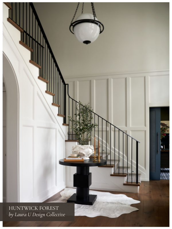 find Huntwick Forest on our portfolio page; black and white orb light with foyer