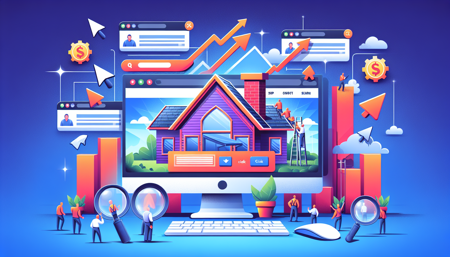 Illustration of a roofing company's website with improved search engine visibility