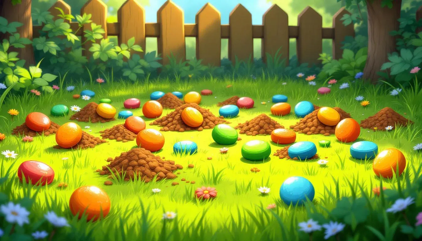 An image showing chipmunk droppings in a garden setting.