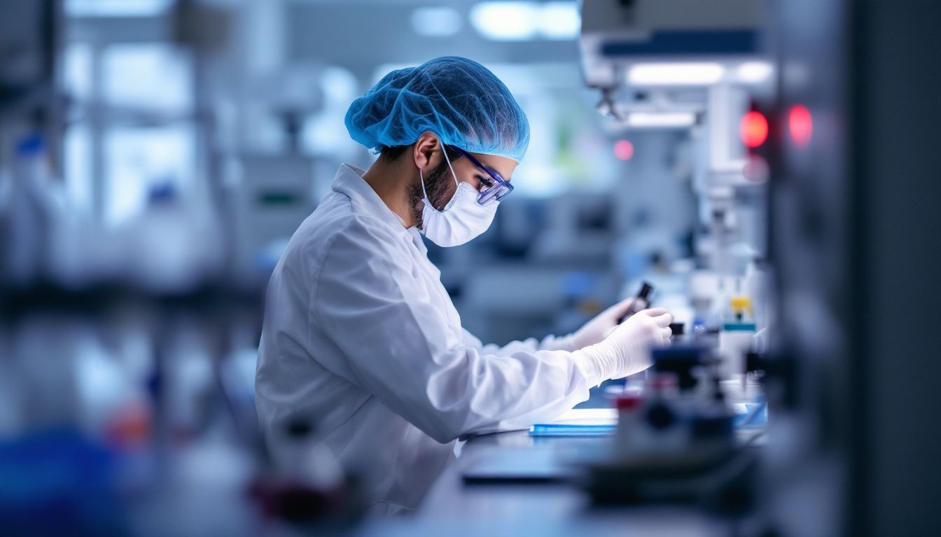 Ein Labortechniker führt im Rahmen eines männlichen Fruchtbarkeitstests eine Spermienanalyse durch.