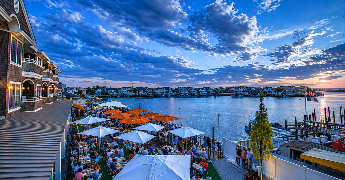 Waterfront dining and sunset views in Stone Harbor NJ — stay in a Stone Harbor vacation rental and experience the best of the Jersey Shore