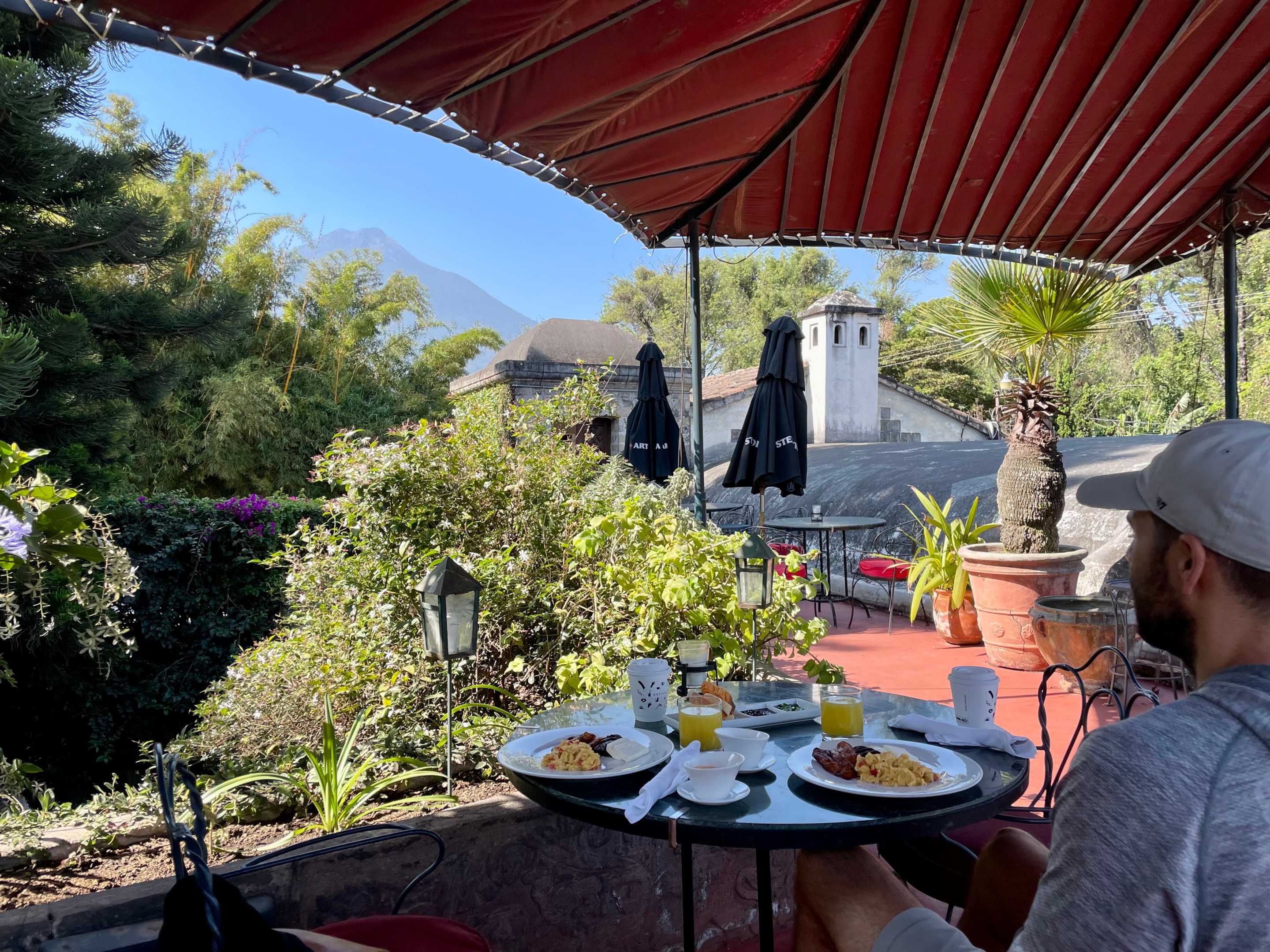 Eating on a rooftop in Antigua, Guatemala
