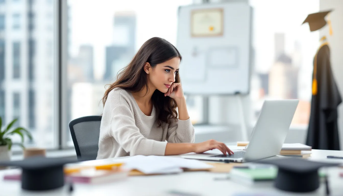 Una persona tomando un curso en línea para obtener certificaciones adicionales relacionadas con su título universitario.