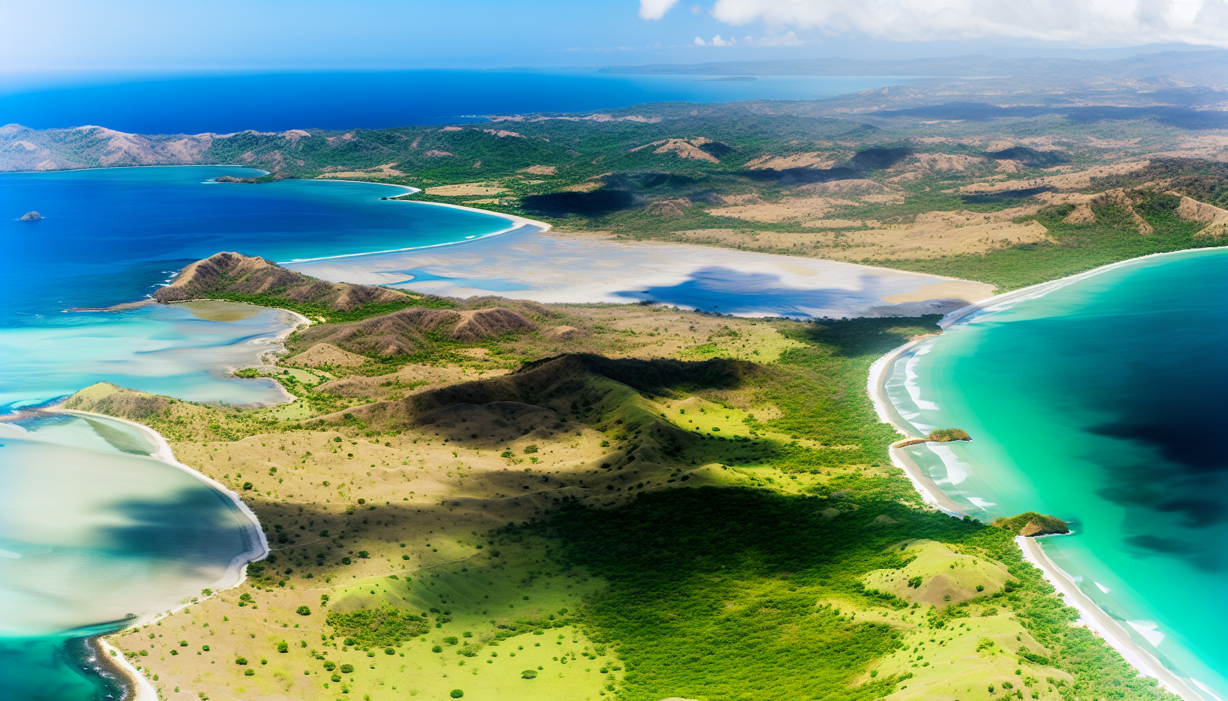 Aerial view of Papagayo Peninsula and its pristine beaches