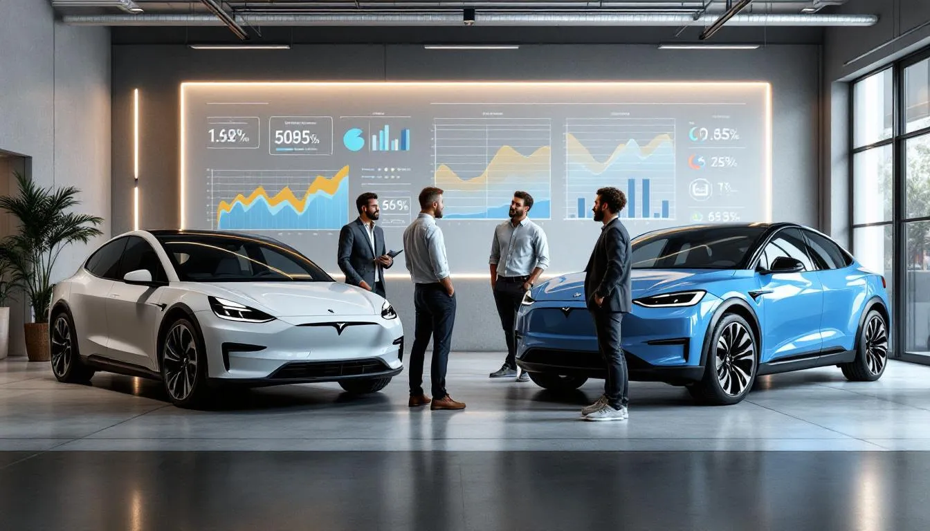 A group of electric vehicle owners discussing their experiences, reflecting on ownership satisfaction.