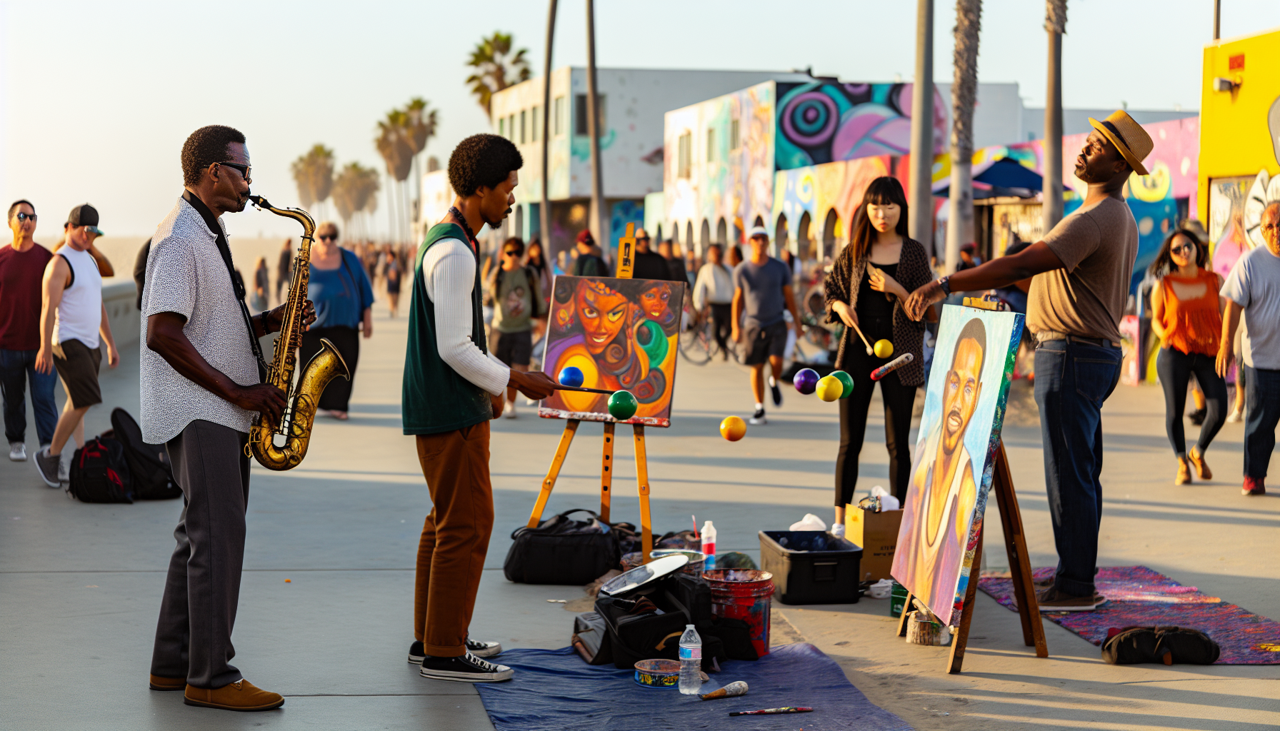 Artistic expressions and street performers at Venice Beach Boardwalk