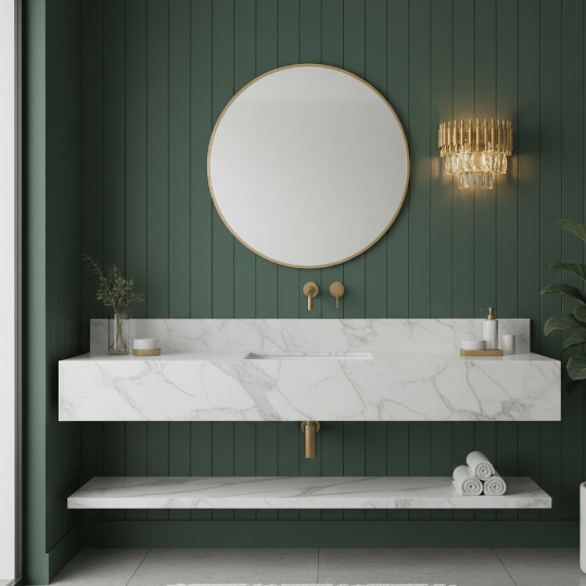 Vintage crystal wall sconce with brass finish and cascading glass rods, luxury vintage lighting idea for a bathroom vanity.