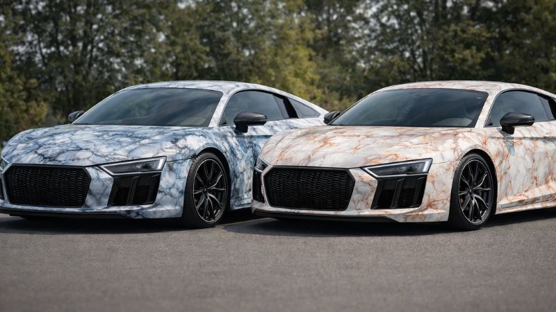 Comparison between the pattern of two marble wraps to show the difference