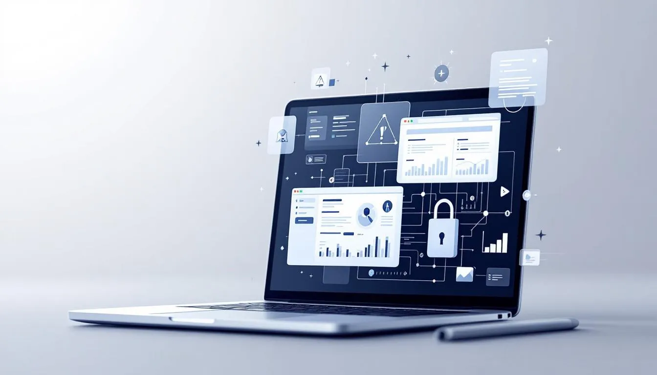 Digitale Sicherheit im Homeoffice, zeigt Bildschirm mit Sicherheitssoftware.