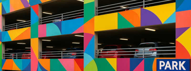 colorful parking lot for vehicles