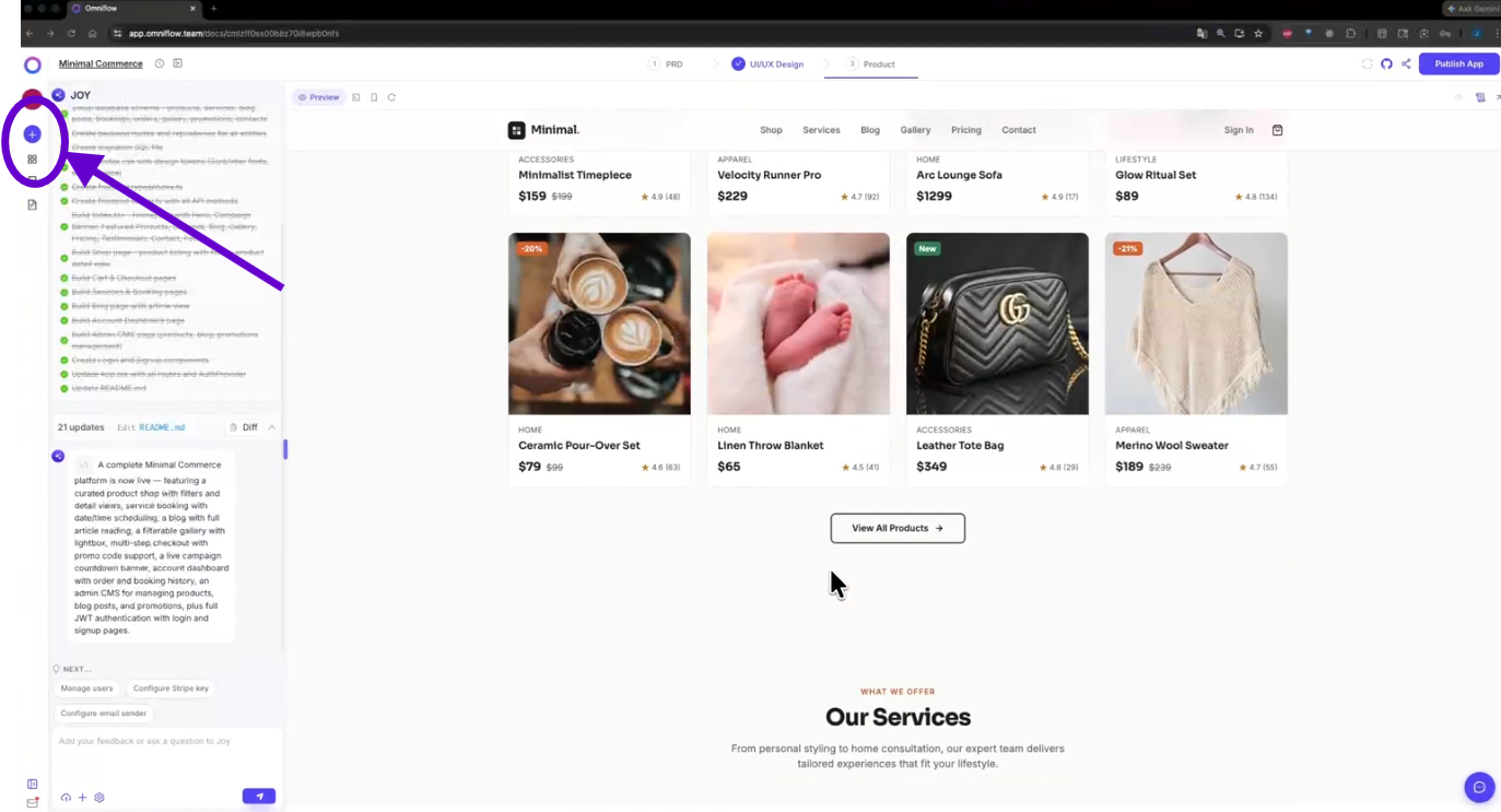 Image showing where users click to access their existing projects or create a new one.