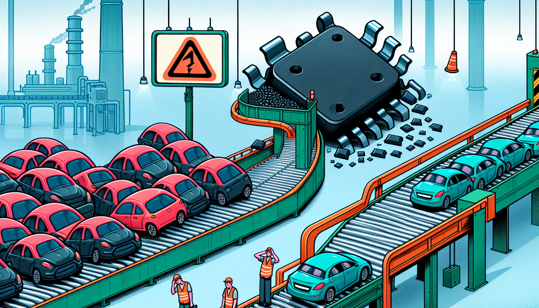 Illustration of semiconductor chips in automotive industry