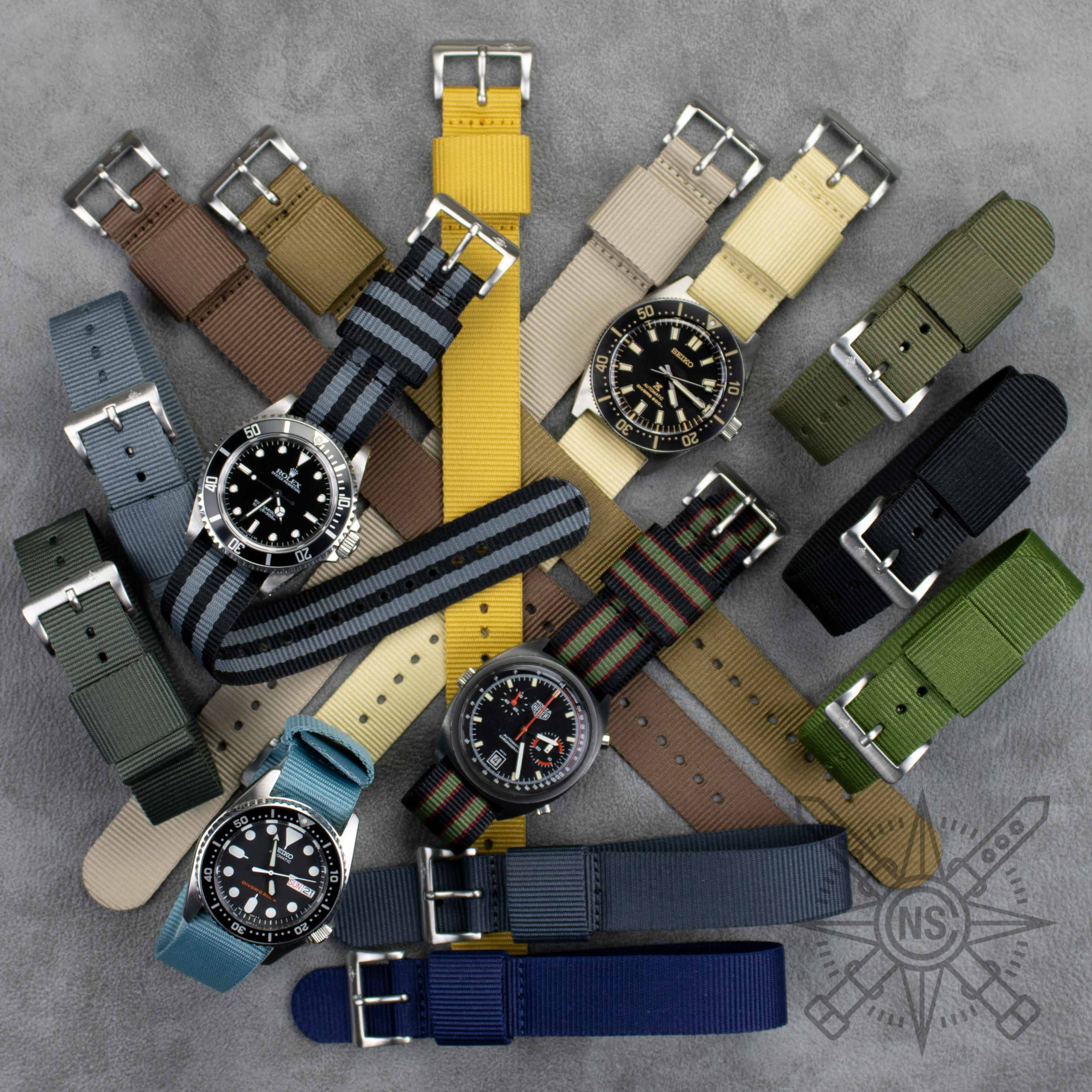 Variety of colorful RAF watch straps