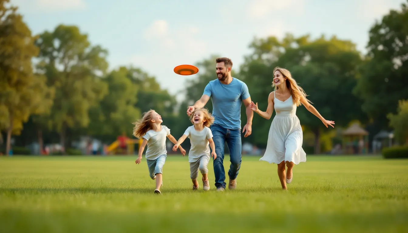Children and Divorce: A Complete Guide for Parents Who Are Separating 3 In het park spelen gescheiden ouders samen met hun kinderen, waarbij ze genieten van quality time ondanks de uitdagingen van hun scheiding. Dit beeld benadrukt het belang van contact tussen ouders en kinderen van gescheiden ouders, en toont hoe ze samen kunnen blijven werken aan een positieve ontwikkeling.