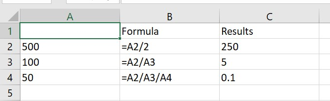 Example of division formula.