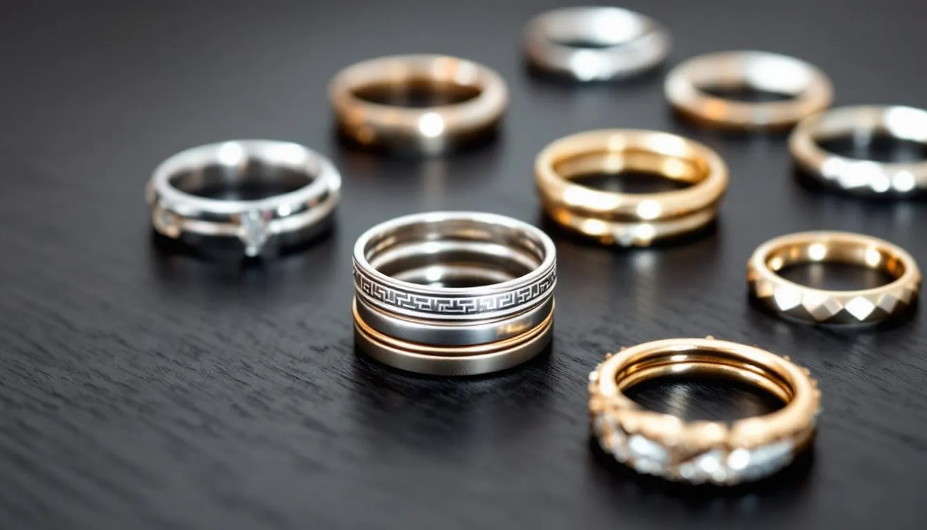 The image showcases a collection of silver stacking rings and gold plated rings, beautifully arranged to highlight their layered and stackable designs. The rings, made from sterling silver and gold metals, create a bold and stylish combination that allows for individual expression and personalization.