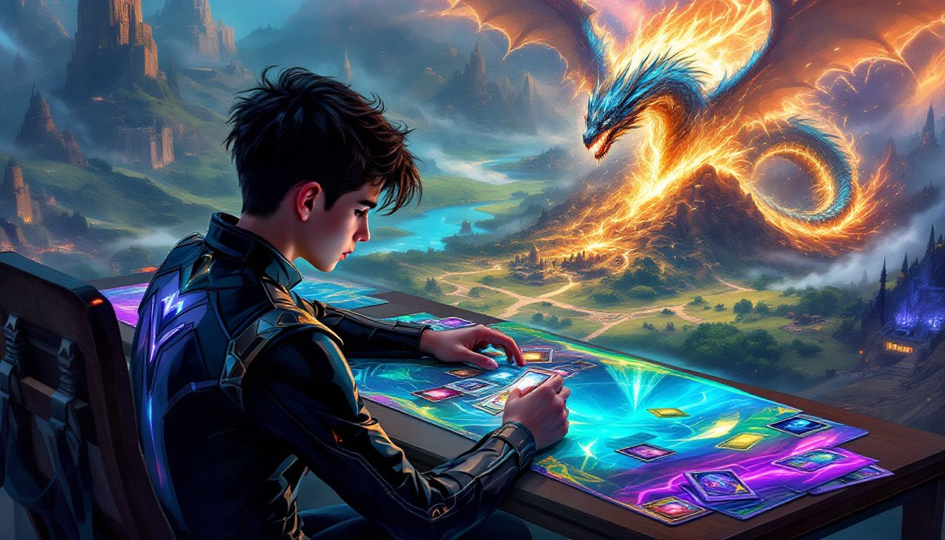 A player enjoying a game of MTG on a playmat.