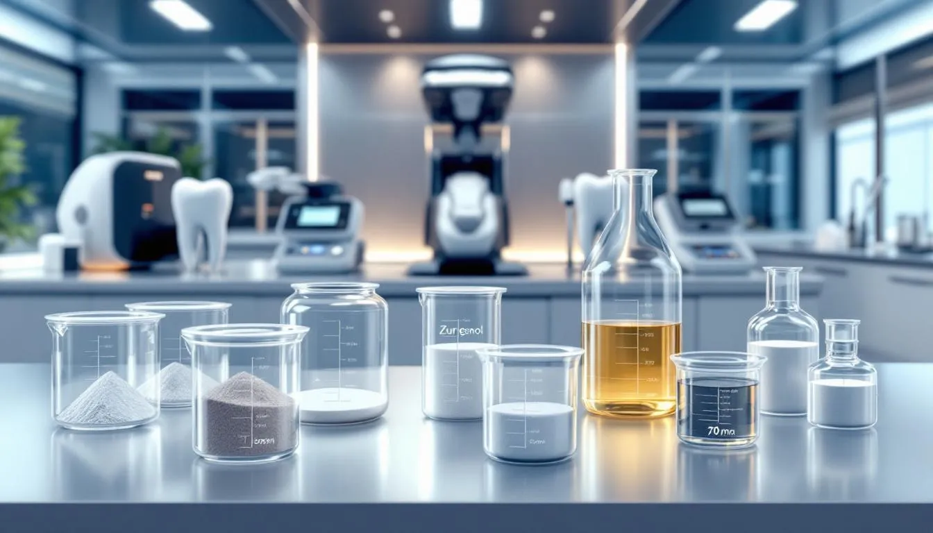 Key components used in the formulation of dental cements.