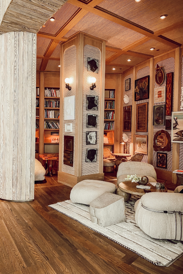 the library in the lobby of a Santa Monica hotel
