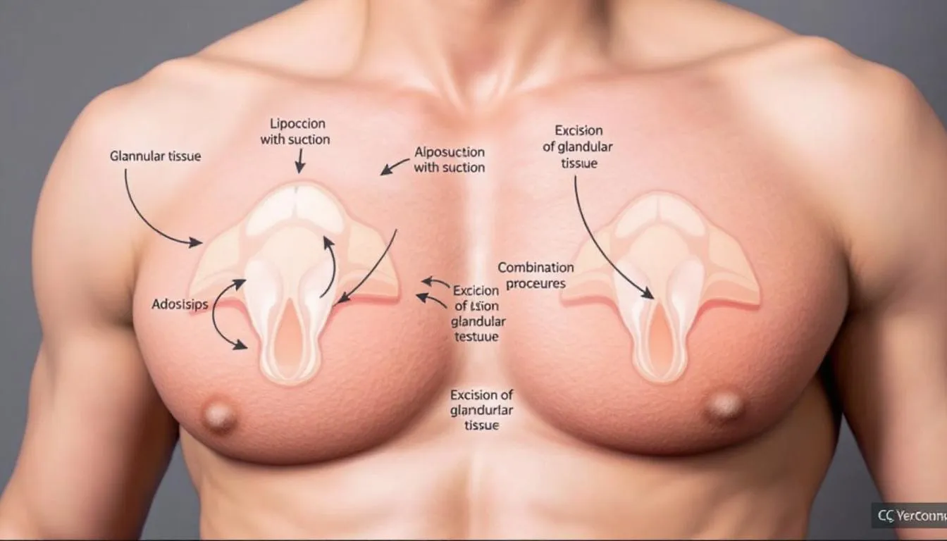 Un'infografica che illustra i diversi tipi di intervento chirurgico per la ginecomastia.