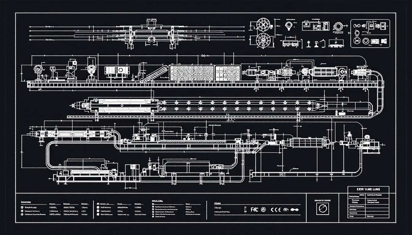 Technical specifications of ERW tube mill lines with various steel pipes.