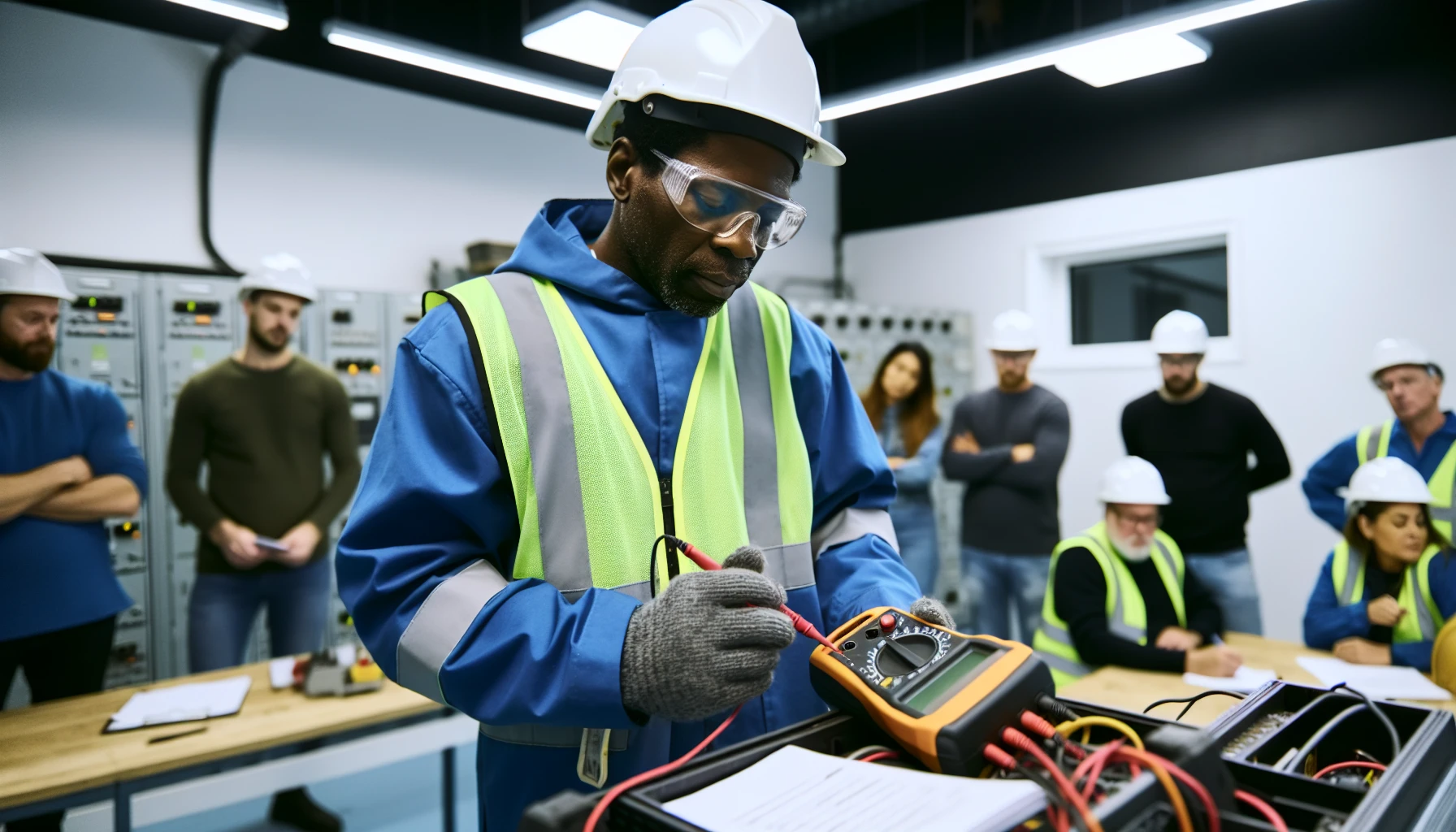 Industrial electrician attending professional development session
