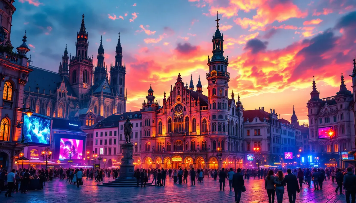 Et livligt bybillede af Wroclaw, der viser sin arkitektur og natteliv, ideelt til en herretur.
