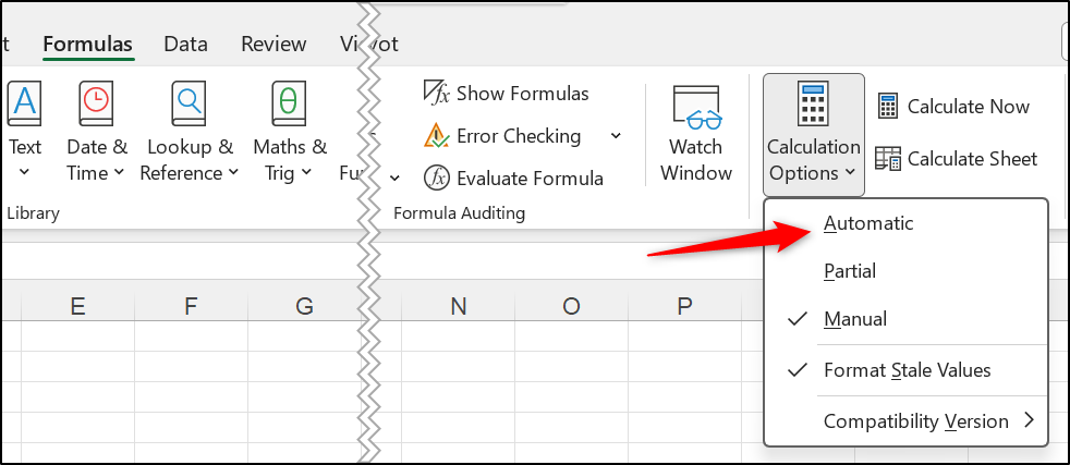 Excel formulas set to manual calculation