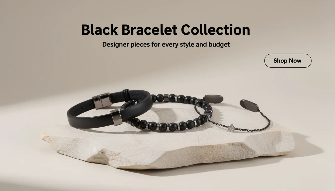 An elegant display of various black bracelets, including stylish bangles and designer pieces, showcases the latest trends in women's jewelry. These unique accessories are designed to elevate any look, making them perfect for special occasions or everyday wear.