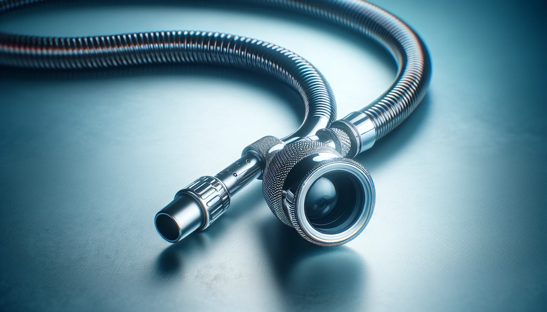 A close-up of a flexible tube used in a colonoscopy procedure