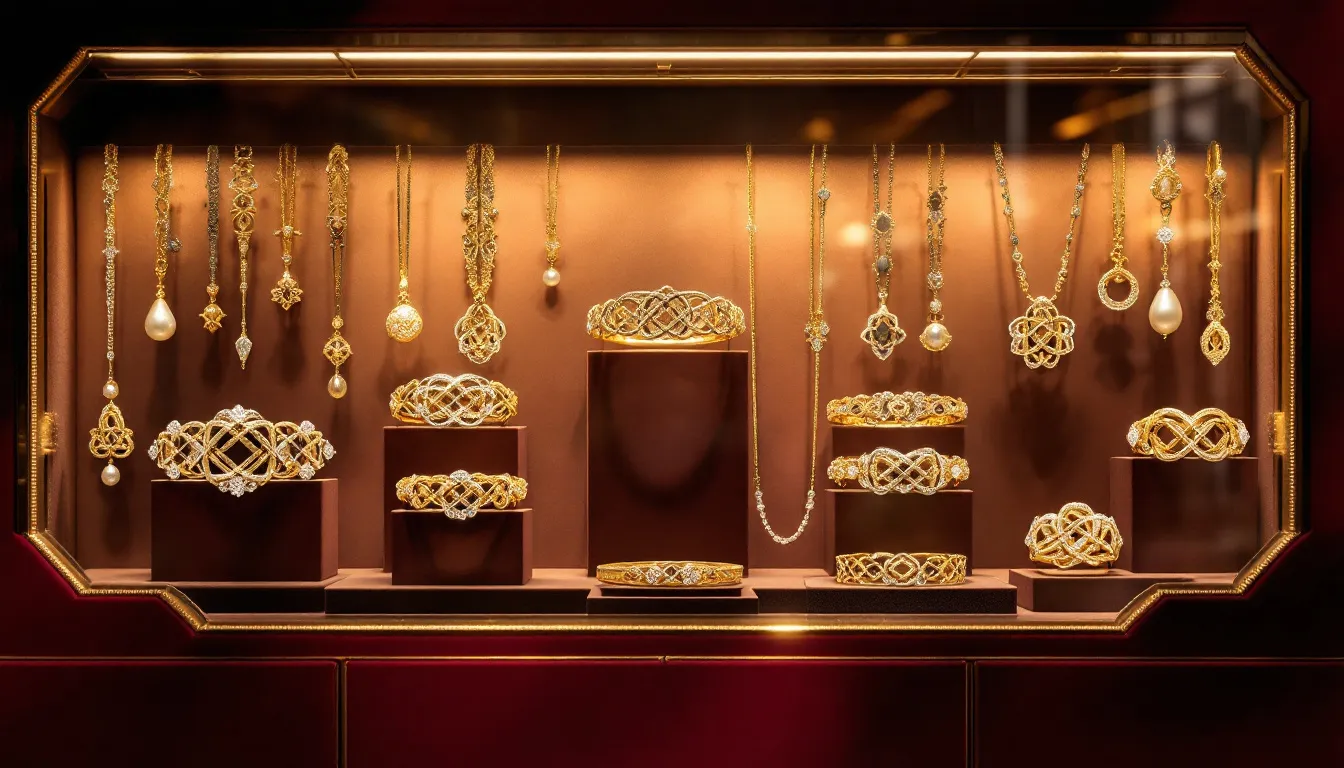 Un choix élégant de bracelets trèfle dans une boutique de bijoux.