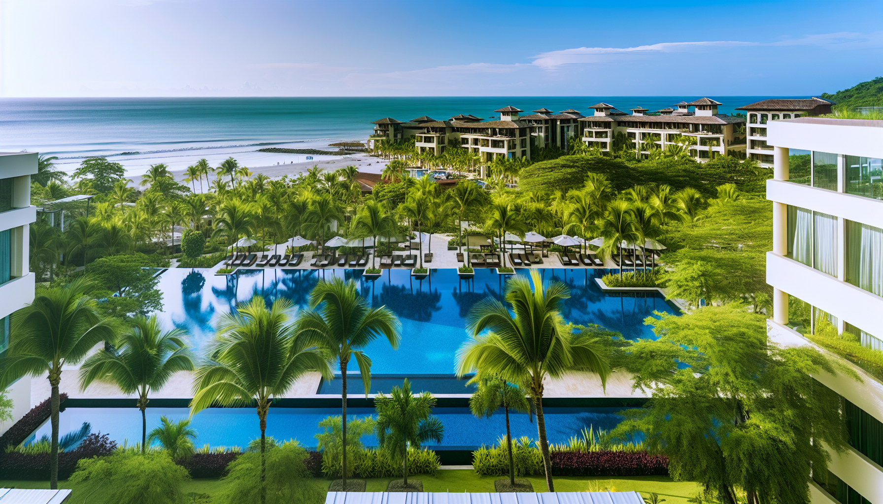 Luxurious beachfront resorts in Playa Panama with palm trees and infinity pools