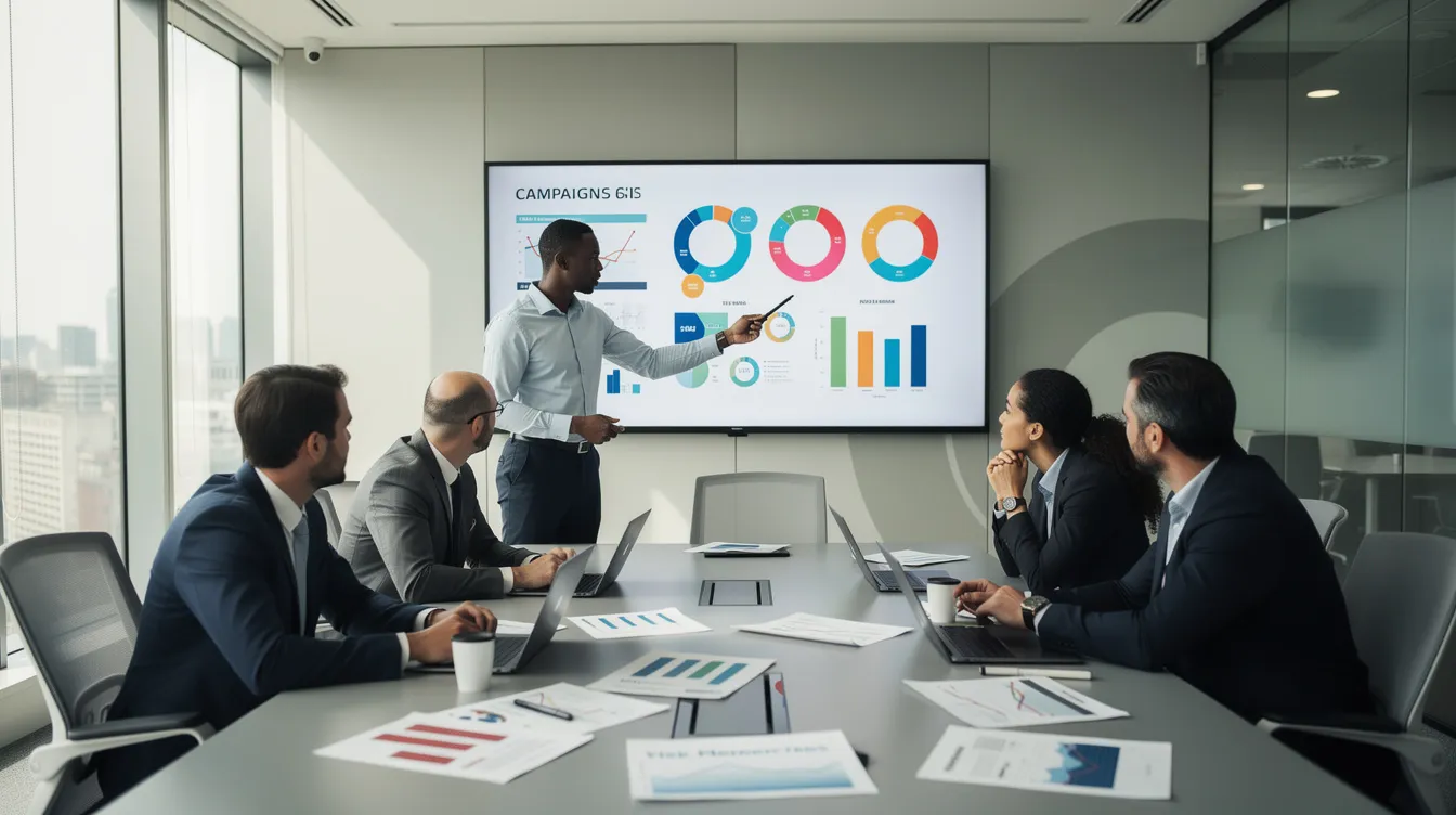 A marketing team is engaged in a discussion about reports in a conference room, analyzing market trends and strategies for their reselling business. They focus on building strong relationships with reliable suppliers and exploring sales channels to better serve both business to business and business to consumer clients.