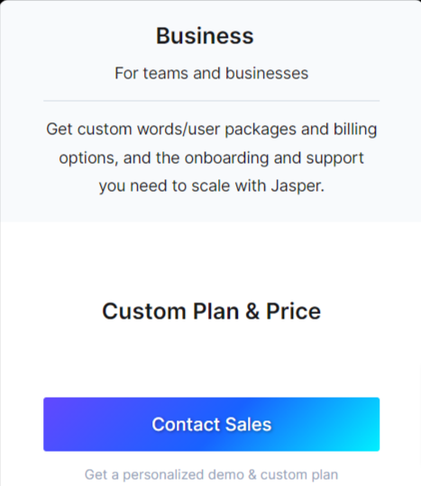 Jasper Business plan pricing