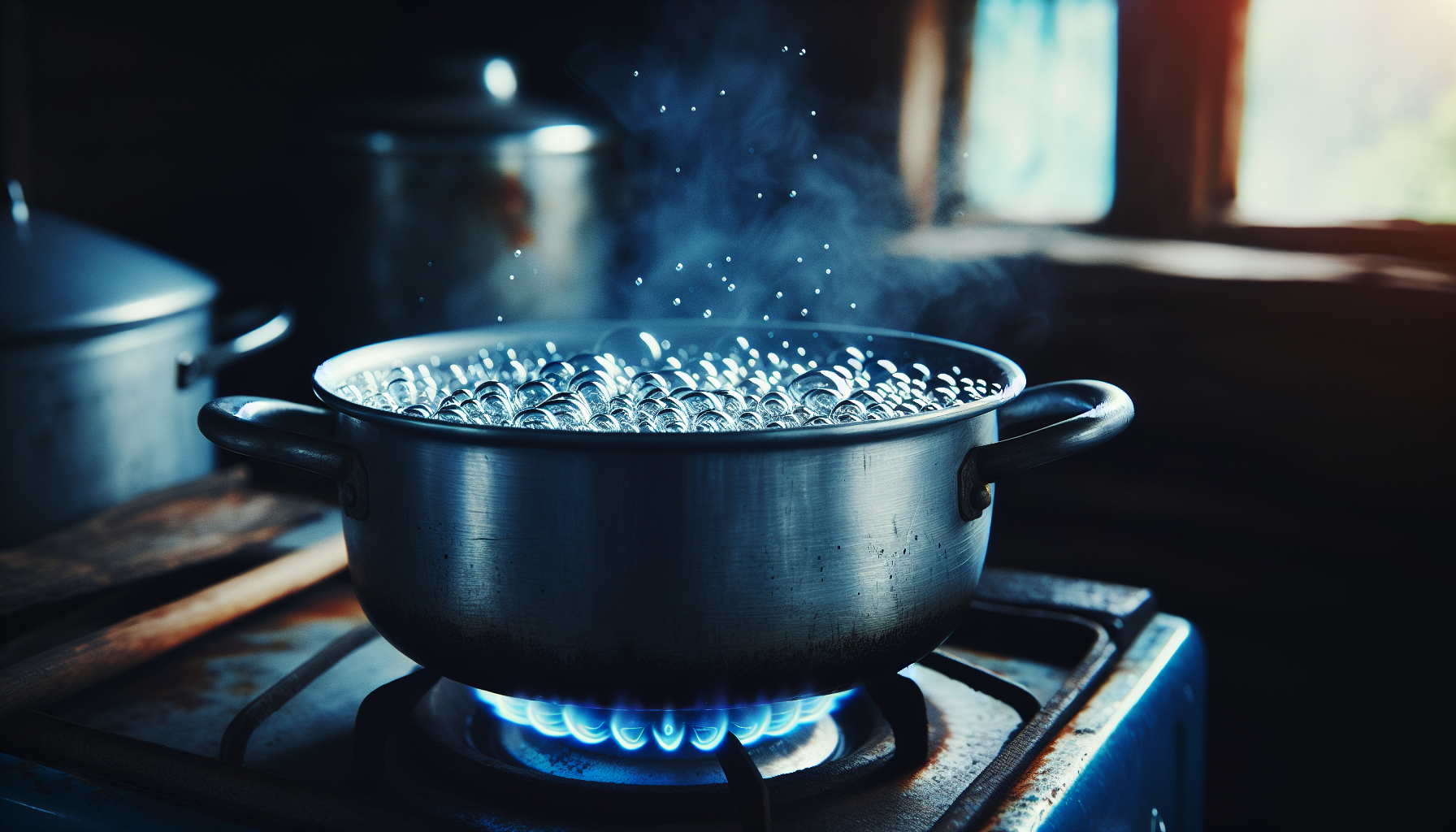 A boiling pot of water on a stove
