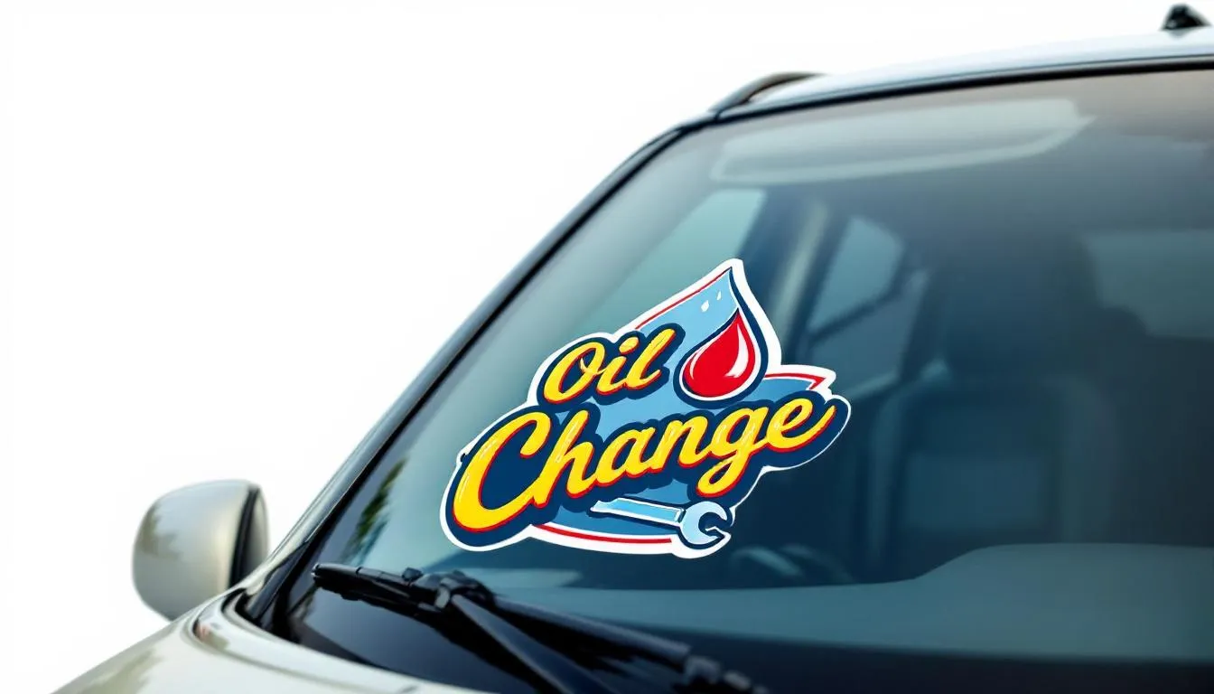 An example of an oil change sticker on a vehicle's windshield.