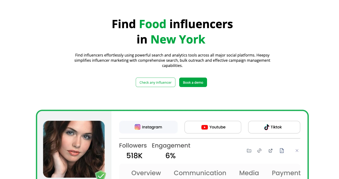Heepsy homepage screenshot - Traackr alternatives