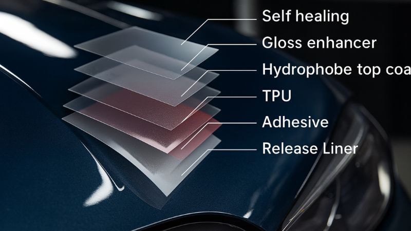 A microscopic view showing the layers present in a high-quality PPF