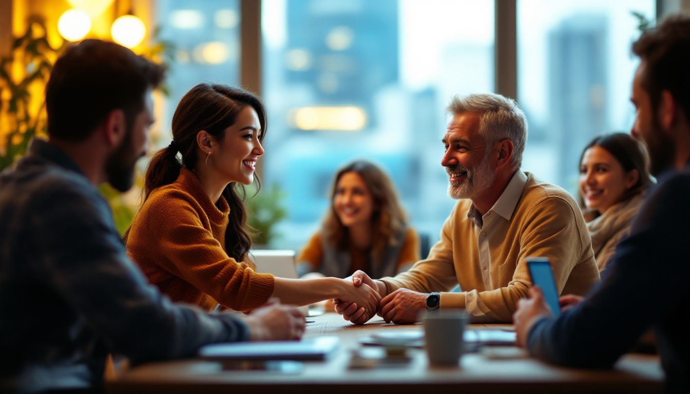 A modern office setting showcasing technology enhancing client relationships, emphasizing the role of technology in fostering loyalty.