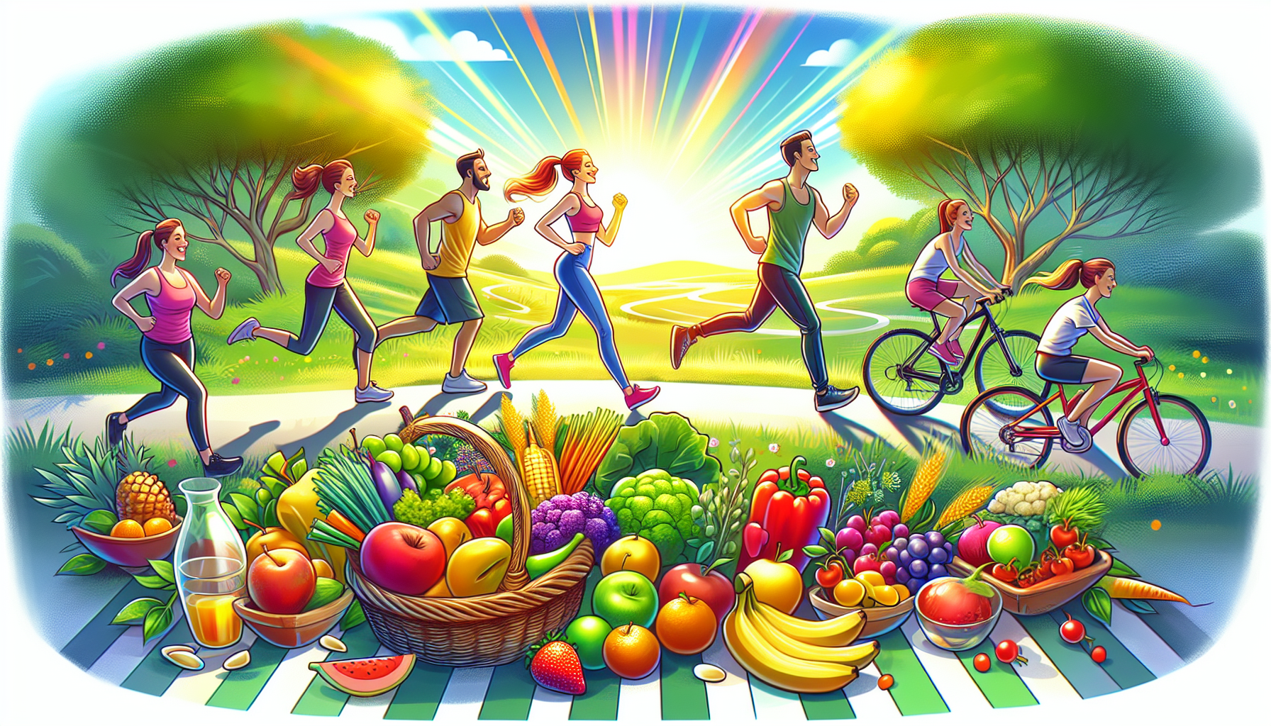 A cartoon showcasing physical activity and nutrition for resilience.